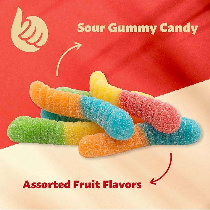 Neon Sour Gummy Worms Candy | 1-Pound Pack | Chewy Candy in Assorted Fruit Flavors | Sour Gummies for Buffets, Goody Bags and Party Favors | Mini Size - Image 5