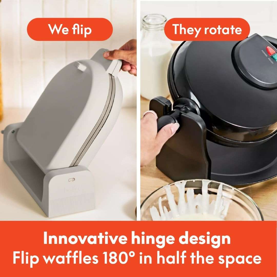 bella Flip-n-Store Waffle Maker with EverGood™ Ceramic Nonstick Coating, Fits-anywhere™ Kitchenware, Power Indicator Light, Cool Touch Handle & Cord Wrap, 7” Wide & 1" Deep Plates, 1000 Watt, Oatmilk - Image 4