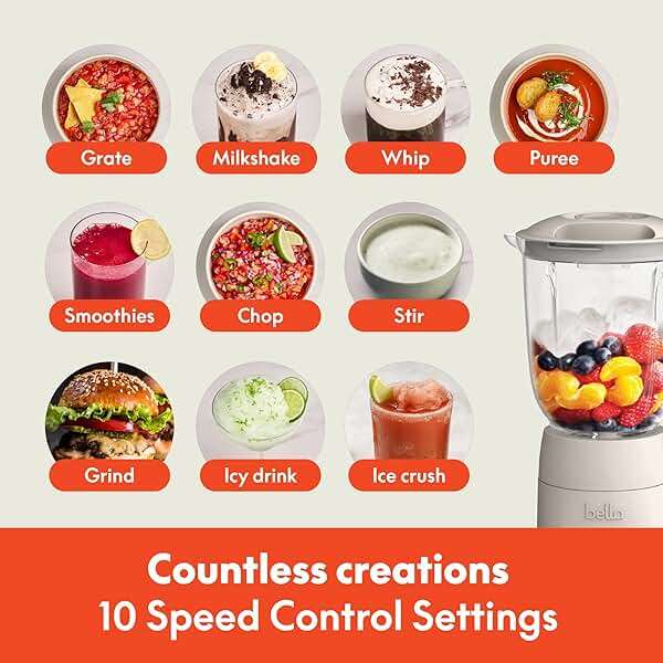 bella 10 Speed Countertop Blender, Juicer & Smoothie Maker, Fits-anywhere™ Kitchenware, Slim Flip & Store Design, Dishwasher Safe 48oz Capacity Pitcher & Lid, Stainless Steel Blade, 450 Watt, Oatmilk - Image 6