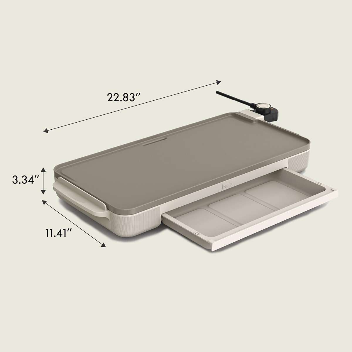 bella 10" x 20" Electric Griddle with Warming Tray, EverGood™ Ceramic Nonstick Coating & Removable Temperature Probe, Dishwasher-Safe Drip Tray & Cool Touch Handles, 1500 Watt, Oatmilk - Image 2