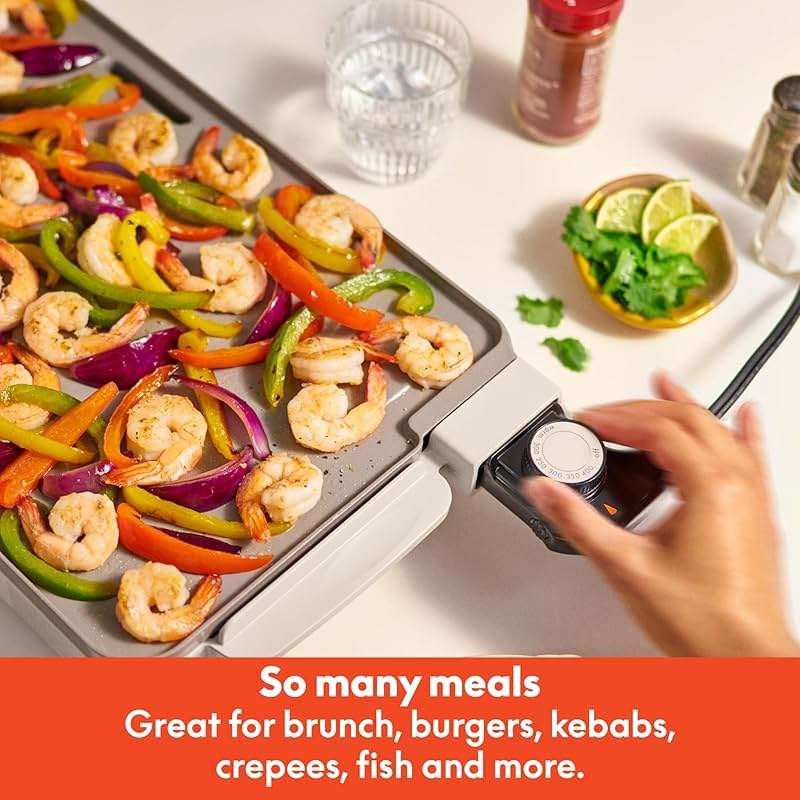 bella 10" x 20" Electric Griddle with Warming Tray, EverGood™ Ceramic Nonstick Coating & Removable Temperature Probe, Dishwasher-Safe Drip Tray & Cool Touch Handles, 1500 Watt, Oatmilk - Image 9