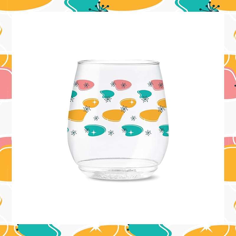TOSSWARE POP 14oz Vino Mid-Century Retro Series, SET OF 6, Premium Quality, Recyclable, Unbreakable & Crystal Clear Plastic Printed Glasses - Image 5