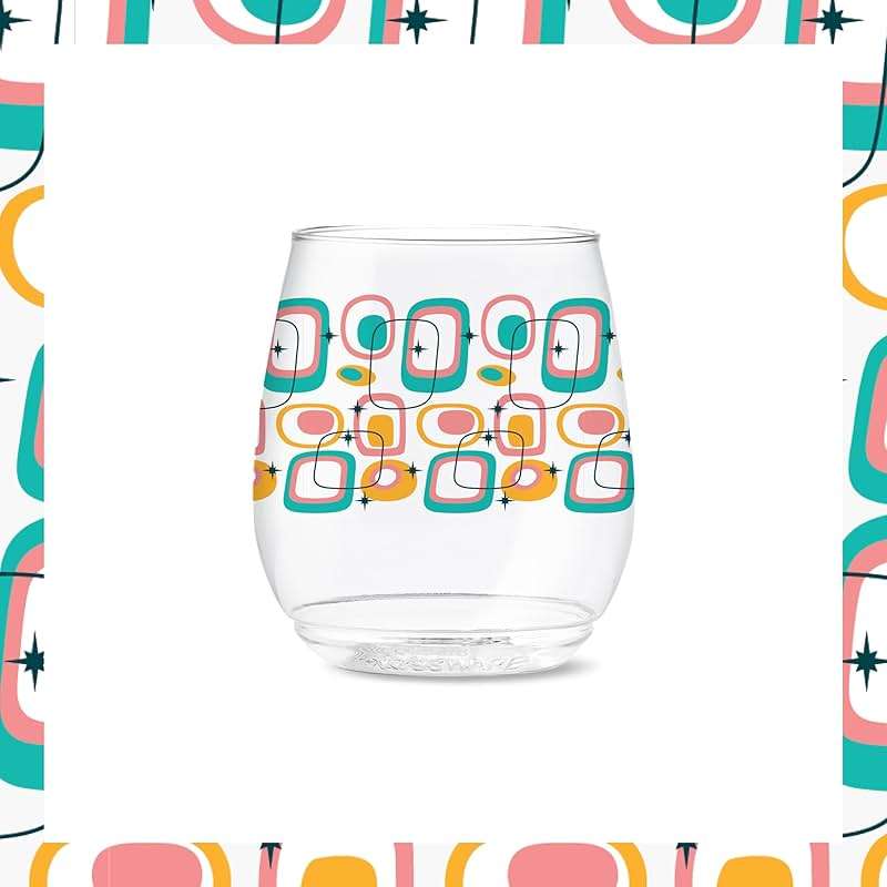TOSSWARE POP 14oz Vino Mid-Century Retro Series, SET OF 6, Premium Quality, Recyclable, Unbreakable & Crystal Clear Plastic Printed Glasses - Image 6