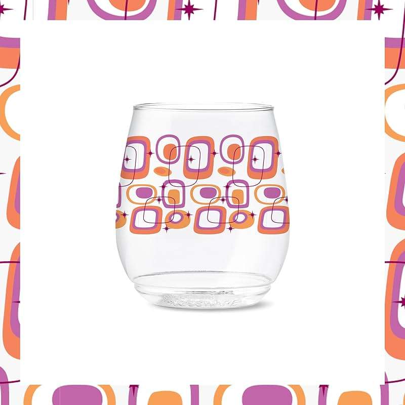 TOSSWARE POP 14oz Vino Mid-Century Retro Series, SET OF 6, Premium Quality, Recyclable, Unbreakable & Crystal Clear Plastic Printed Glasses - Image 7