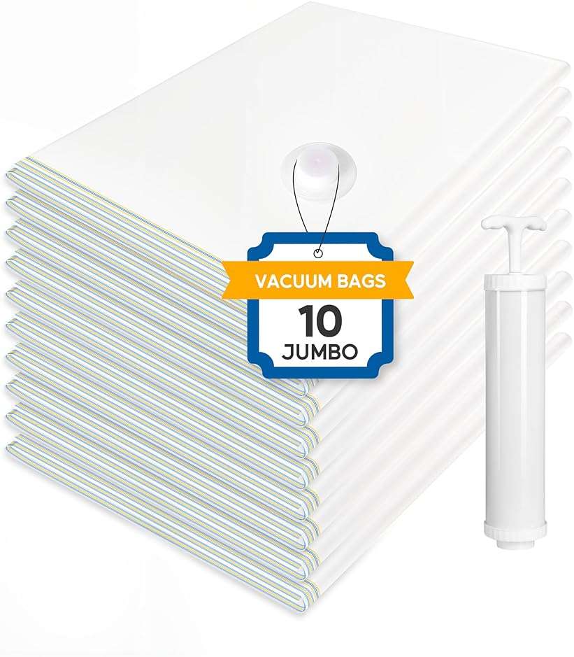 Simple Deluxe 10 Jumbo Vacuum Storage Bags, Space Saver Bags, Vacuum Seal Bags with Hand Pump for Comforters, Blankets, Bedding, Pillows and Clothes - Image 1