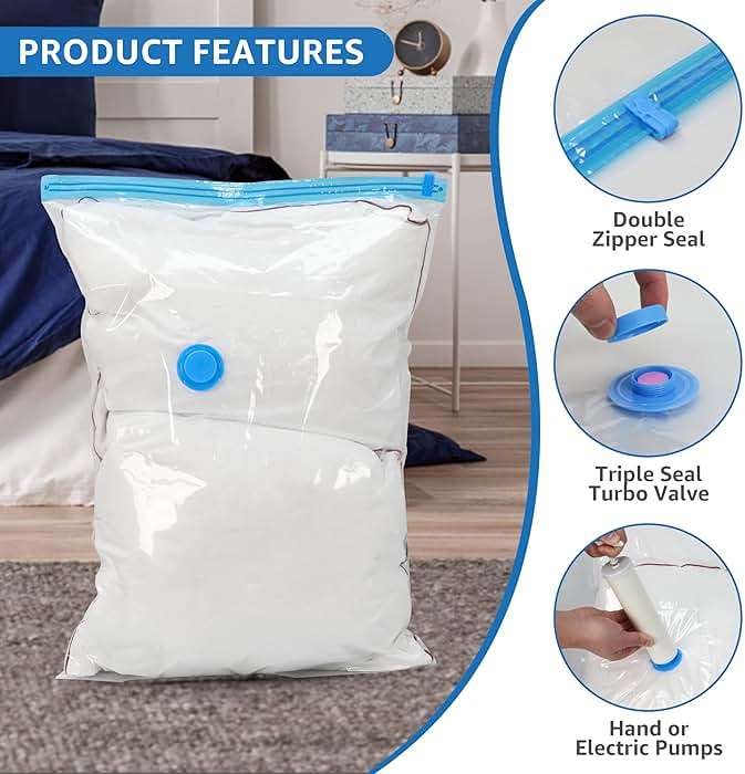 30 Pack Compression Storage Bags, Vacuum Storage Bags, Space Saver Bags for Comforters, Blankets, Pillows and Clothes Storage, Hand Pump Included (5 Jumbo/5 L/5 M/5 S/5 Roll M/5 Roll S) - Image 6