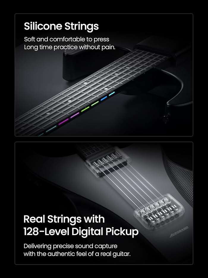 AeroBand Guitar Smart Guitar With Silicone Strings, Travel Silent Guitar With Detachable Fretboard, Headphone Jack, Built-in Speaker and Drum system, Aeroband APP Play, MIDI - Image 4