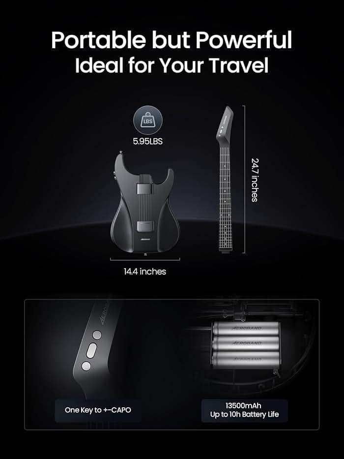 AeroBand Guitar Smart Guitar With Silicone Strings, Travel Silent Guitar With Detachable Fretboard, Headphone Jack, Built-in Speaker and Drum system, Aeroband APP Play, MIDI - Image 7