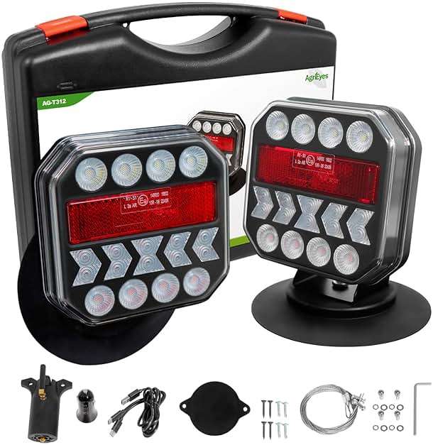 Agrieyes USB-C Wireless Trailer Lights, Adjustable Magnetic Tow Light with Retroreflectors, Rechargeable Towing Light Kit Reverse for Trucks, Boat, RV, Vehicle, Caravan - Image 1