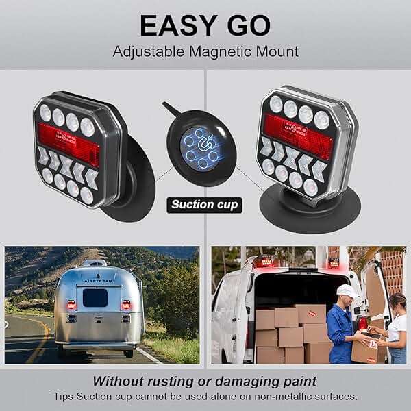 Agrieyes USB-C Wireless Trailer Lights, Adjustable Magnetic Tow Light with Retroreflectors, Rechargeable Towing Light Kit Reverse for Trucks, Boat, RV, Vehicle, Caravan - Image 3