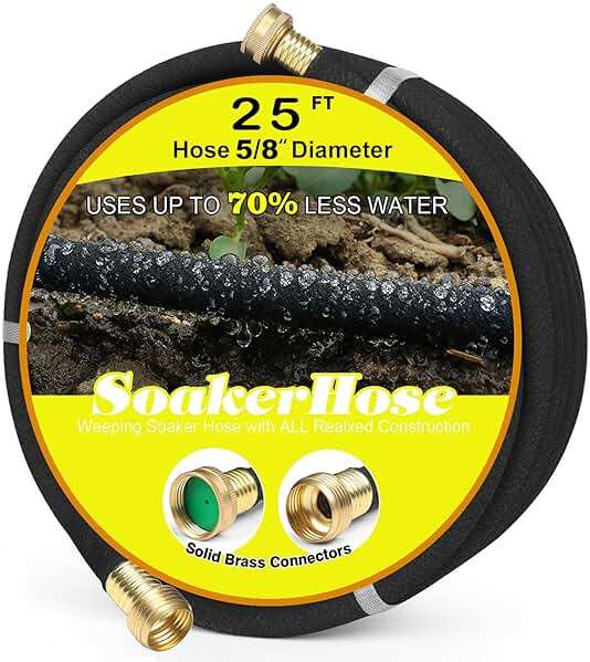 Soaker Hose 25FT 5/8" Diameter for Garden Beds Solid Brass Interface Irrigation Save 70% Water Heavy Duty Rubber Great for gardens/flower beds - Image 1