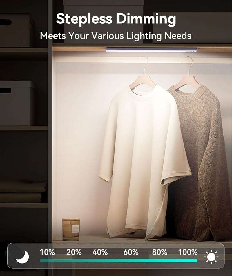 Under Cabinet Lighting, LED Motion Sensor Light Indoor, 2200mAh USB Rechargeable Closet Lights Battery Operated, Stick On Magnetic Wireless Dimmable Under Counter Lights for Kitchen(2 Pack) | Under Cabinet, Wireless, USB Rechargeable, 2200mAh, Battery Operated, Dimmable, Magnetic, Stick On, Indoor, for Kitchen - Image 6