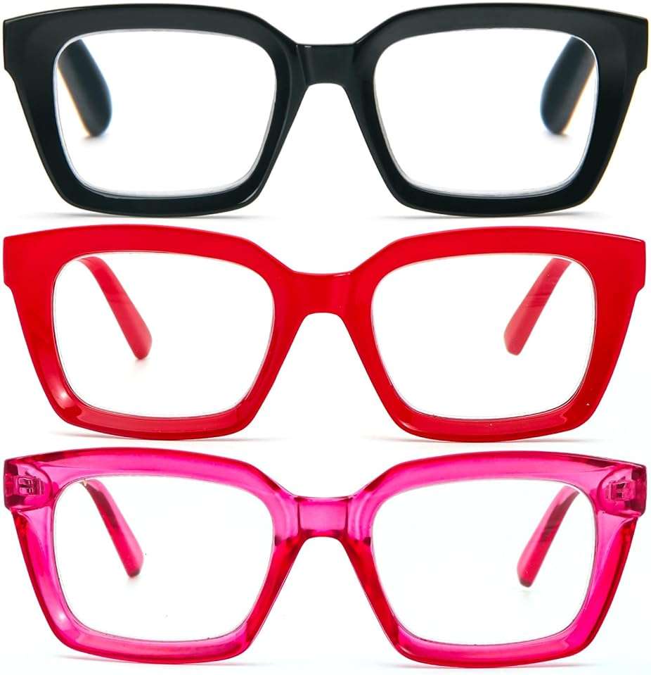 DXYXYO 3 Pack Retro Oversized Reading Glasses for Women Men Fashion Square Blue Light Blocking Computer Reader - Image 1