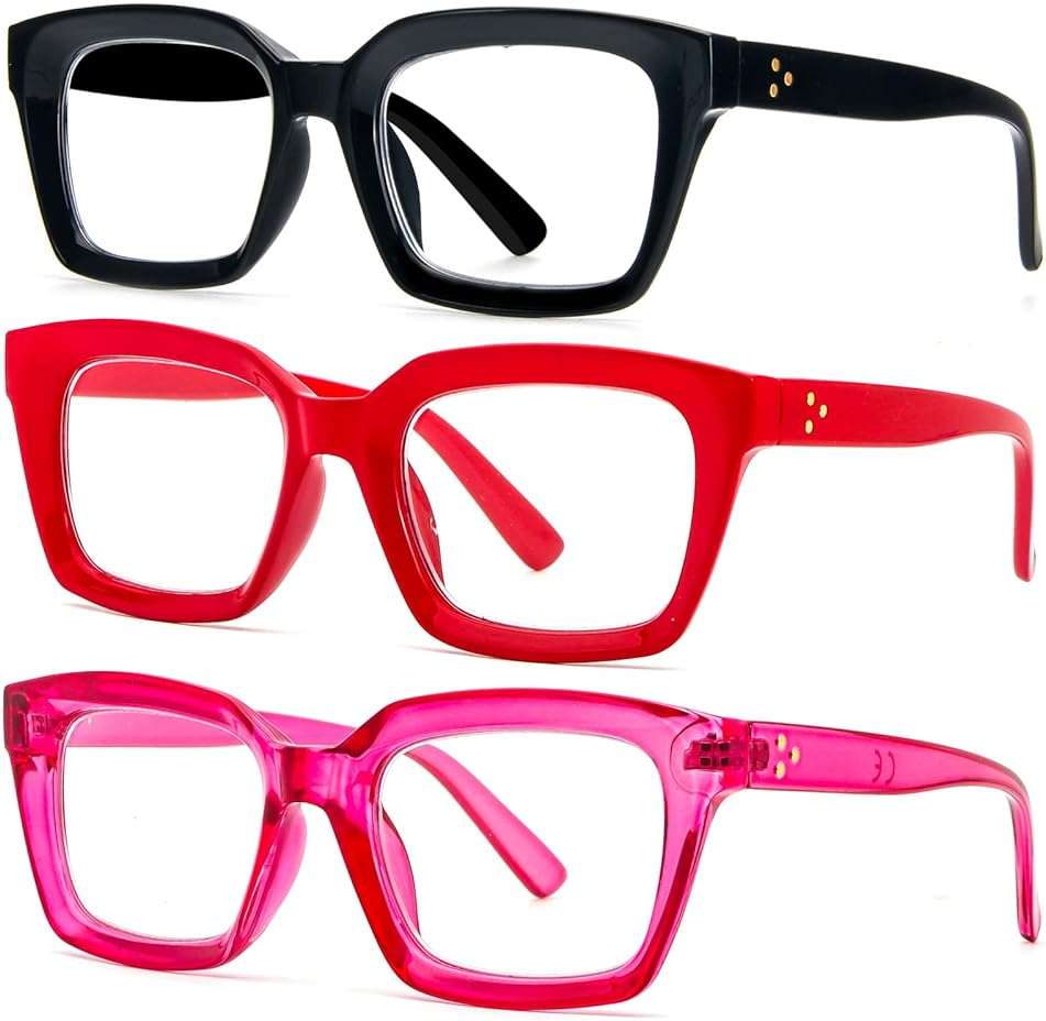 DXYXYO 3 Pack Retro Oversized Reading Glasses for Women Men Fashion Square Blue Light Blocking Computer Reader - Image 2