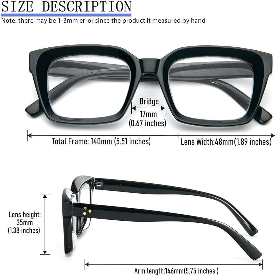 DXYXYO 3 Pack Retro Oversized Reading Glasses for Women Men Fashion Square Blue Light Blocking Computer Reader - Image 3