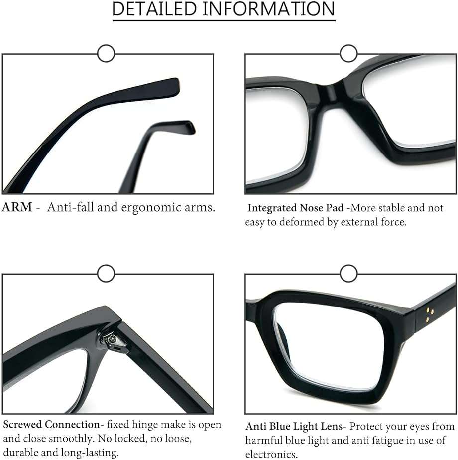 DXYXYO 3 Pack Retro Oversized Reading Glasses for Women Men Fashion Square Blue Light Blocking Computer Reader - Image 4
