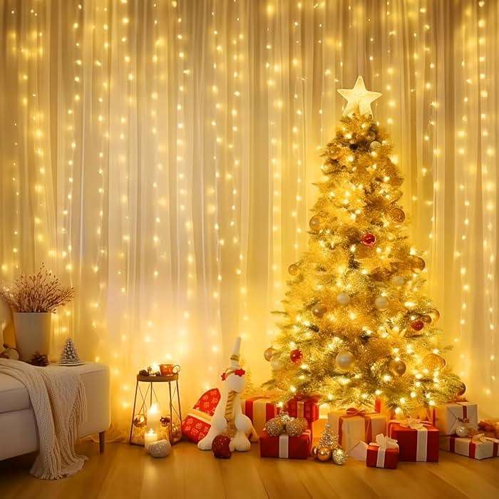Minetom Curtain Lights, 300 LED Dimmable Fairy Lights Twinkle Lights with Remote and Timer, 8 Modes, USB Powered String Lights for Room Wall Party Christmas Indoor Decor, Warm White - Image 2