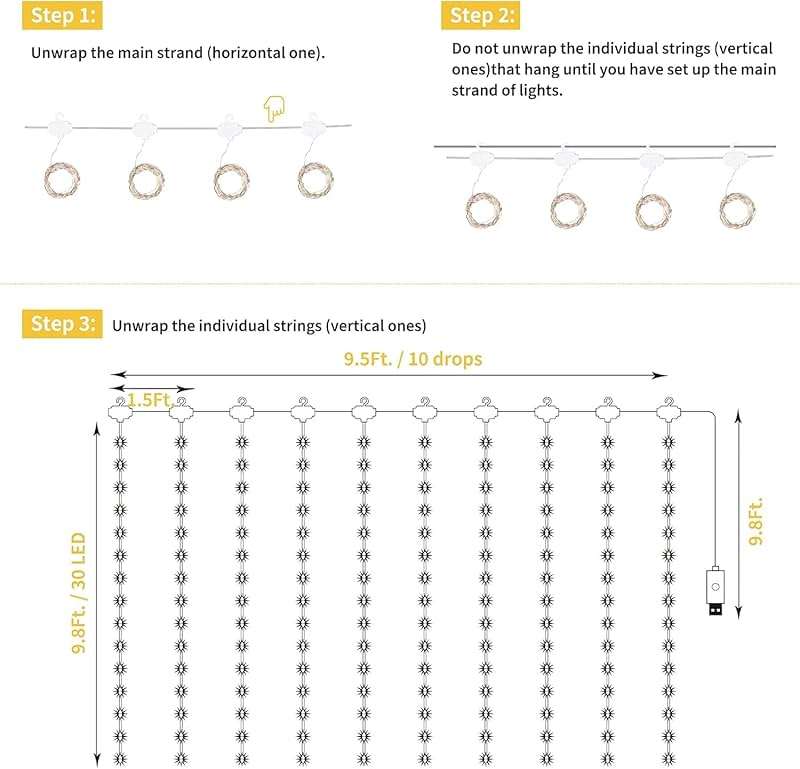 Minetom Curtain Lights, 300 LED Dimmable Fairy Lights Twinkle Lights with Remote and Timer, 8 Modes, USB Powered String Lights for Room Wall Party Christmas Indoor Decor, Warm White - Image 5