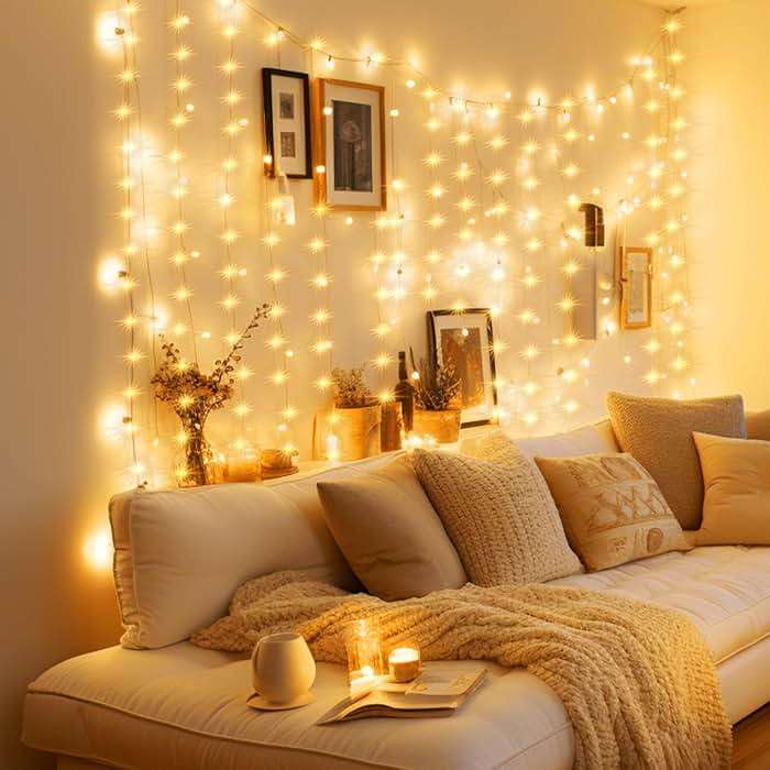 Minetom Curtain Lights, 300 LED Dimmable Fairy Lights Twinkle Lights with Remote and Timer, 8 Modes, USB Powered String Lights for Room Wall Party Christmas Indoor Decor, Warm White - Image 6