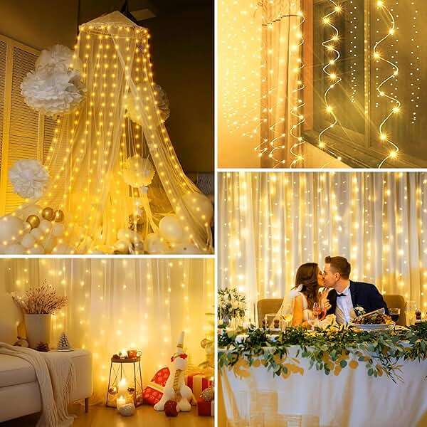 Minetom Curtain Lights, 300 LED Dimmable Fairy Lights Twinkle Lights with Remote and Timer, 8 Modes, USB Powered String Lights for Room Wall Party Christmas Indoor Decor, Warm White - Image 7