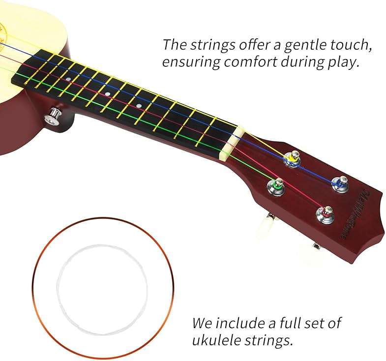 MelWinForee Soprano Ukulele 21 - Beginner Kit for Kids, Complete with Gig Bag, Strap, Tuner, Strings, Picks, Cloth - Ideal for Concerts, Left-Handed Friendly - Perfect Beginner Ukulele - Image 3