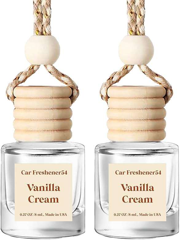 C Classy Hanging Car Air Freshener 2 Pack, Vanilla Cream Essential Oil Diffuser, Long-Lasting Fragrance, Cute Glass Bottle Car Accessories for Women & Men, Made in USA - Image 1