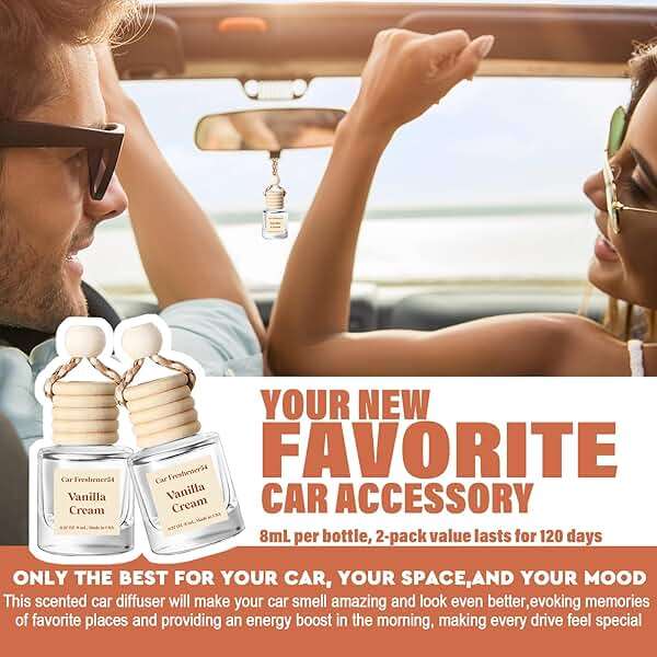 C Classy Hanging Car Air Freshener 2 Pack, Vanilla Cream Essential Oil Diffuser, Long-Lasting Fragrance, Cute Glass Bottle Car Accessories for Women & Men, Made in USA - Image 2