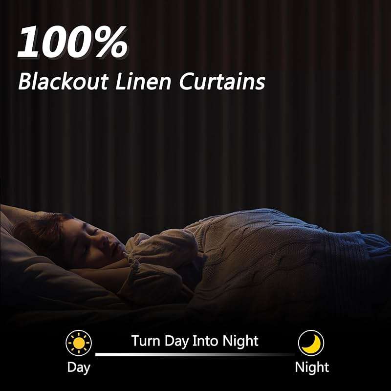Guken Cream Linen Blackout Curtains 84 Inch Length 2 Panels Set for Living Room Bedroom Back Tab Thermal Insulated 100% Black Out Drapes Room Darkening Window Curtain Ivory Natural Beige - Image 2
