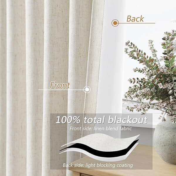 Guken Cream Linen Blackout Curtains 84 Inch Length 2 Panels Set for Living Room Bedroom Back Tab Thermal Insulated 100% Black Out Drapes Room Darkening Window Curtain Ivory Natural Beige - Image 4