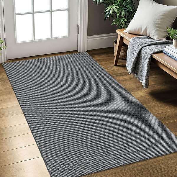 KOZYFLY Rugs for Entryway 3x5 ft Washable Area Rug Non Slip Rubber Backed Entry Rug Woven Indoor Door Mat Cotton Kitchen Rugs Floor Carpet for Entryway, Foyer, Backdoor, Grey/Dark Grey - Image 1