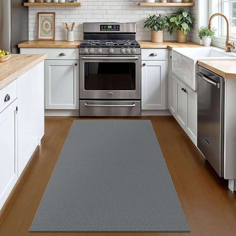 KOZYFLY Rugs for Entryway 3x5 ft Washable Area Rug Non Slip Rubber Backed Entry Rug Woven Indoor Door Mat Cotton Kitchen Rugs Floor Carpet for Entryway, Foyer, Backdoor, Grey/Dark Grey - Image 2