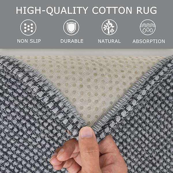 KOZYFLY Rugs for Entryway 3x5 ft Washable Area Rug Non Slip Rubber Backed Entry Rug Woven Indoor Door Mat Cotton Kitchen Rugs Floor Carpet for Entryway, Foyer, Backdoor, Grey/Dark Grey - Image 6