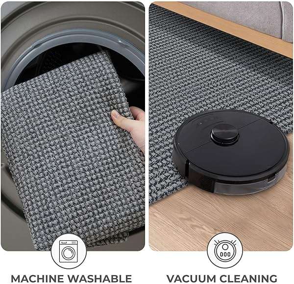 KOZYFLY Rugs for Entryway 3x5 ft Washable Area Rug Non Slip Rubber Backed Entry Rug Woven Indoor Door Mat Cotton Kitchen Rugs Floor Carpet for Entryway, Foyer, Backdoor, Grey/Dark Grey - Image 7