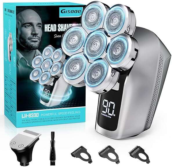 Gisaae Head Shavers for Bald Men, Upgraded 7D Electric Razor, Cordless Rechargeable, Ipx7 100% Waterproof, Dry & Wet Bald Head Shaver, Beard Grooming Kit with Led Display - Image 1
