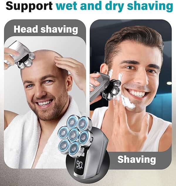 Gisaae Head Shavers for Bald Men, Upgraded 7D Electric Razor, Cordless Rechargeable, Ipx7 100% Waterproof, Dry & Wet Bald Head Shaver, Beard Grooming Kit with Led Display - Image 3