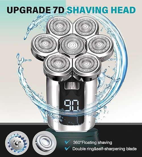 Gisaae Head Shavers for Bald Men, Upgraded 7D Electric Razor, Cordless Rechargeable, Ipx7 100% Waterproof, Dry & Wet Bald Head Shaver, Beard Grooming Kit with Led Display - Image 5