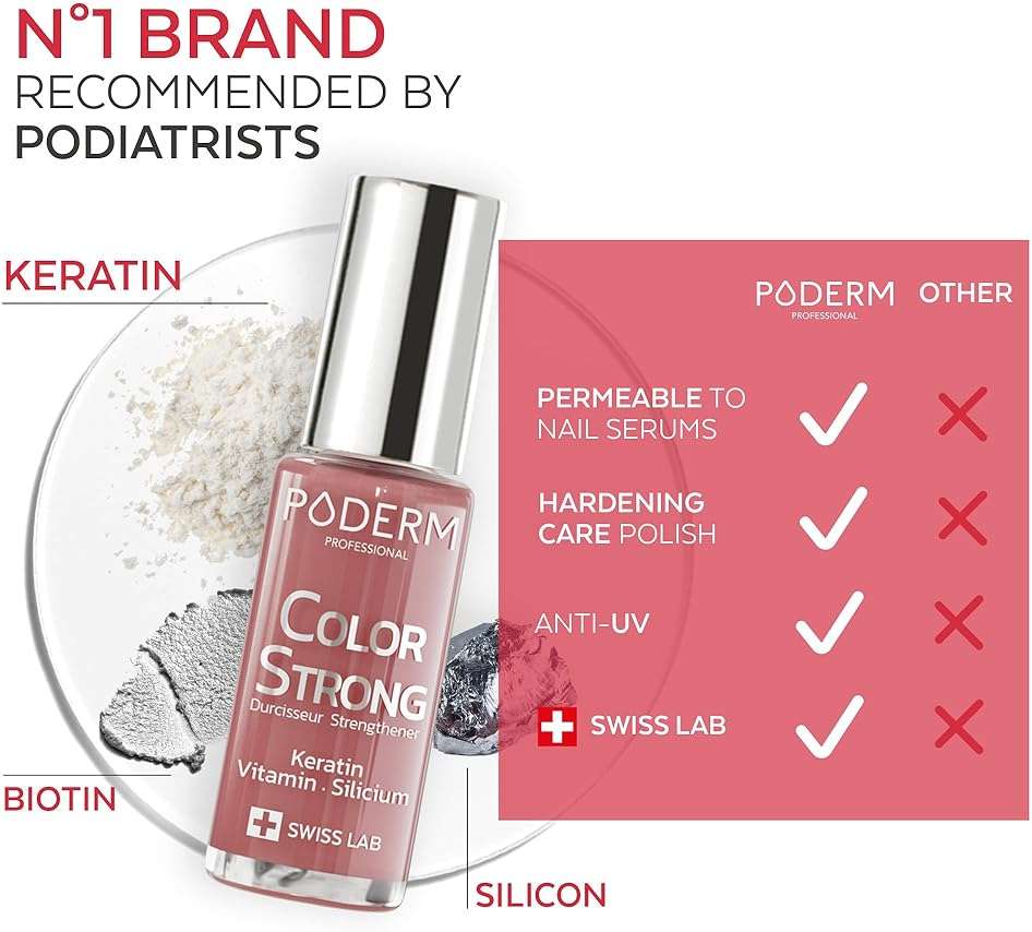 PODERM Nail Polish | Nail strengthener | Nail Care for strong Nails – Enriched with Keratin, Biotin and Silicon – Hands & Feet – Swiss Made - Rosewood - Image 4