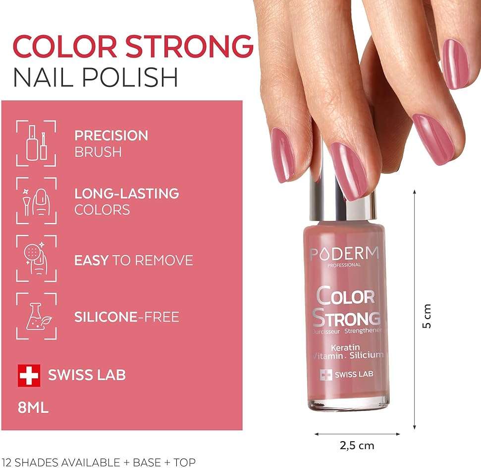PODERM Nail Polish | Nail strengthener | Nail Care for strong Nails – Enriched with Keratin, Biotin and Silicon – Hands & Feet – Swiss Made - Rosewood - Image 5