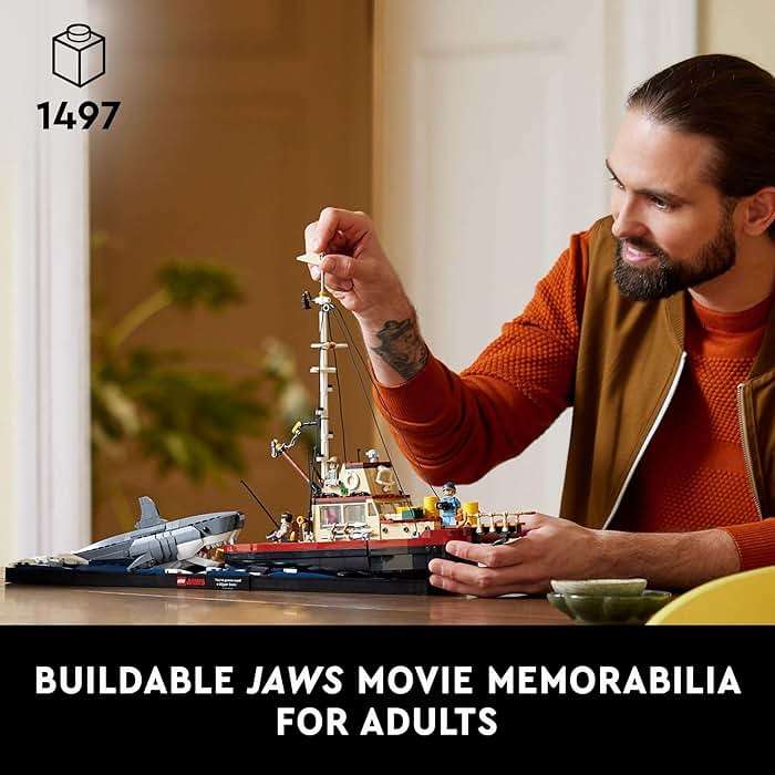 LEGO Ideas Jaws Set - Diorama Kit for Fans of The Classic Movie - Shark Toy - Movie Memorabilia Gift for Adults - Includes Orca Boat and Chief Brody, Hooper and Quint Minifigures - 21350 - Image 4