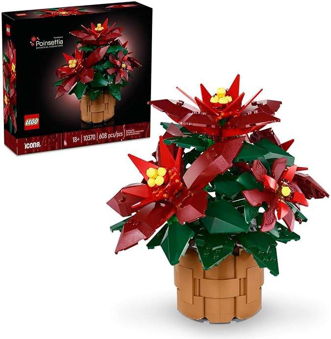 LEGO Icons Poinsettia Building Sets for Adults - Artificial Flowers for Decoration - Festive Holiday Flowers for Table Centerpiece - 10370 - Image 1