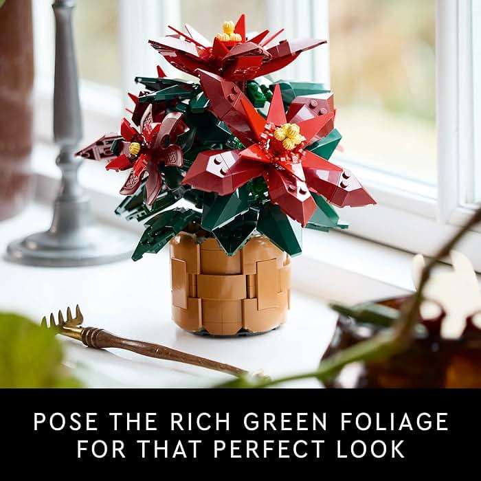 LEGO Icons Poinsettia Building Sets for Adults - Artificial Flowers for Decoration - Festive Holiday Flowers for Table Centerpiece - 10370 - Image 5