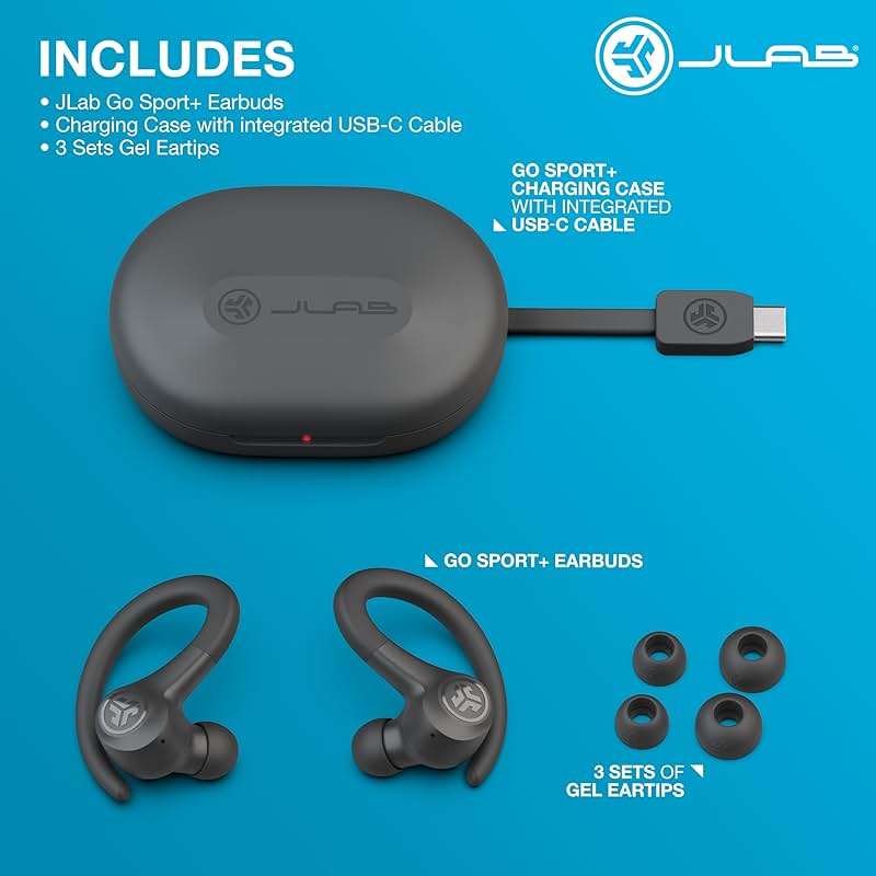 JLab, Go Sport+, True Wireless Workout Earbuds, Bluetooth Sport Earbuds, Clear Calling, Graphite - Image 4