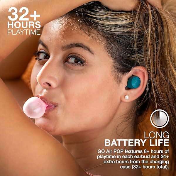 JLab Go Air Pop+, True Wireless Earbuds, Bluetooth Earbuds with Microphone, Dual Connect, USB-C Charging Case, Teal - Image 4