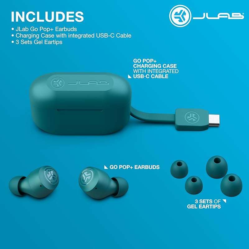 JLab Go Air Pop+, True Wireless Earbuds, Bluetooth Earbuds with Microphone, Dual Connect, USB-C Charging Case, Teal - Image 7