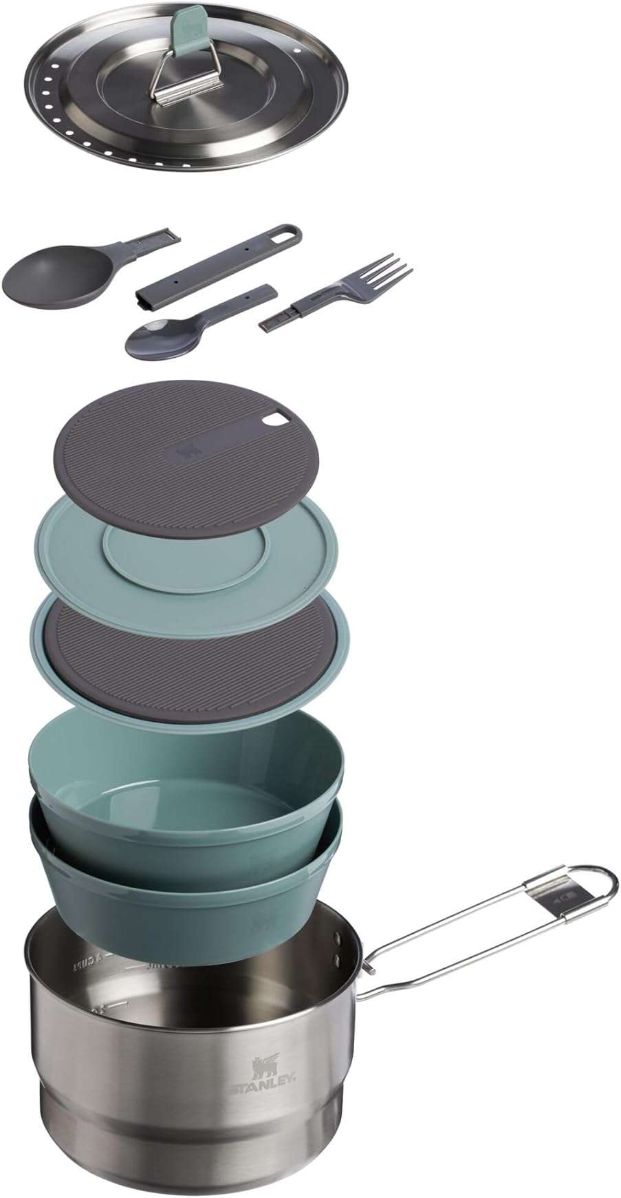 Stanley Wildfare Go 14-Piece Stainless Steel Prep & Cook Set | 1.65 qt Saucepan with Fold & Lock Handle | Bowls, Utensils, Cutting Board | Camping Essentials for Your Camp Kitchen | BPA-Free - Image 2