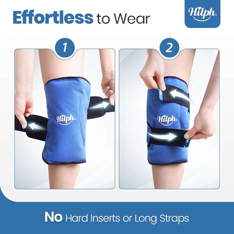 Hilph Knee Ice Pack for Replacement Surgery - Bendable & Adjustable Hot Cold Therapy Gel Ice Pack Wrap Around Entire Knee for Injuries, Swelling, Meniscus Tear, ACL, Easy to Wear, Blue - Image 2