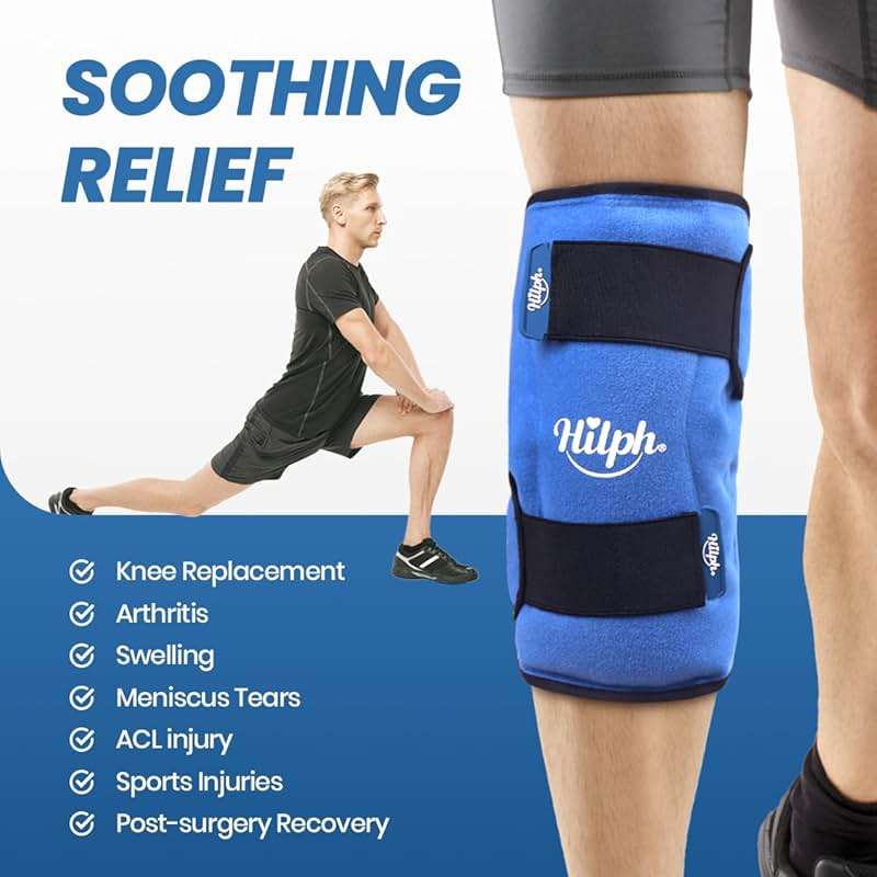 Hilph Knee Ice Pack for Replacement Surgery - Bendable & Adjustable Hot Cold Therapy Gel Ice Pack Wrap Around Entire Knee for Injuries, Swelling, Meniscus Tear, ACL, Easy to Wear, Blue - Image 4