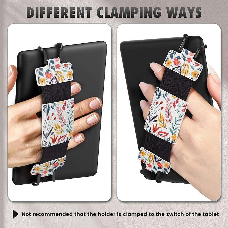 MoKo Soft Hand Strap for 6-8" Kindle eReaders Fire Tablet Kindle/Kobo/Voyaga/Lenovo/Sony Kindle E-Book Tablet, Black High-Elasticity Versatile Hand Strap Lightweight Finger Grip Holder, Flowers - Image 6
