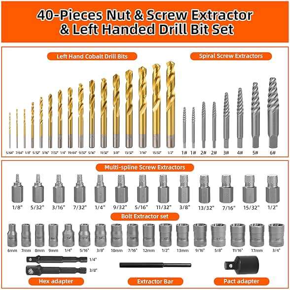 UYECOVE 56Pcs Spiral Screw Extractor Set, Left Hand Drill Bit Set, Easy Out Bolt Extractor Set with Hex Adapter, Multi-Spline Lug Nut Remover for Stripped, Rounded, Damaged, Broken Studs Bolts Screws - Image 3