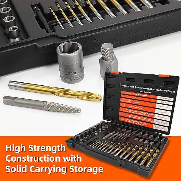 UYECOVE 56Pcs Spiral Screw Extractor Set, Left Hand Drill Bit Set, Easy Out Bolt Extractor Set with Hex Adapter, Multi-Spline Lug Nut Remover for Stripped, Rounded, Damaged, Broken Studs Bolts Screws - Image 4